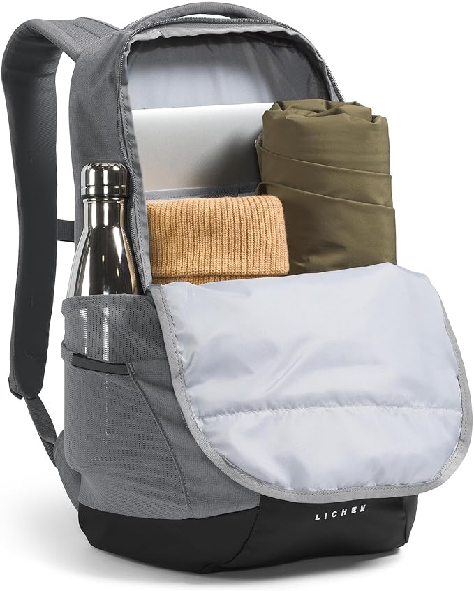 The North Face Lichen Daypack - Everyday Commuter Backpack, Laptop Sleeve, Water Bottle Pockets, Center Front Pouch, Smoked Pearl Dark Heather/TNF Black, One Size