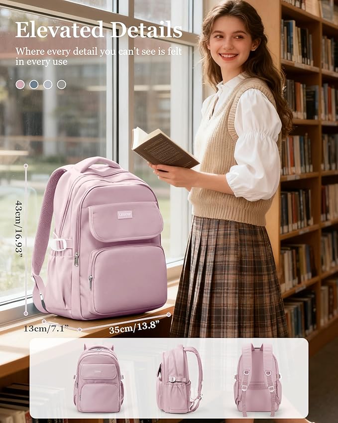 Waterproof School Backpack For College Students Women,Simple Kawaii Bookbags,Casual Laptop Travel Daypack Backpacks,Lightweight School Bags For Girls(Purple)
