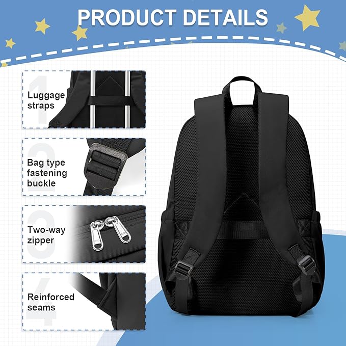 weradar Black School Backpack For Women Men, Lightweight Casual Daypack College Backpack, Aesthetic Students Bookbag, Backpack With Lots Of Pockets,Cute High School Bag For Boys Girls