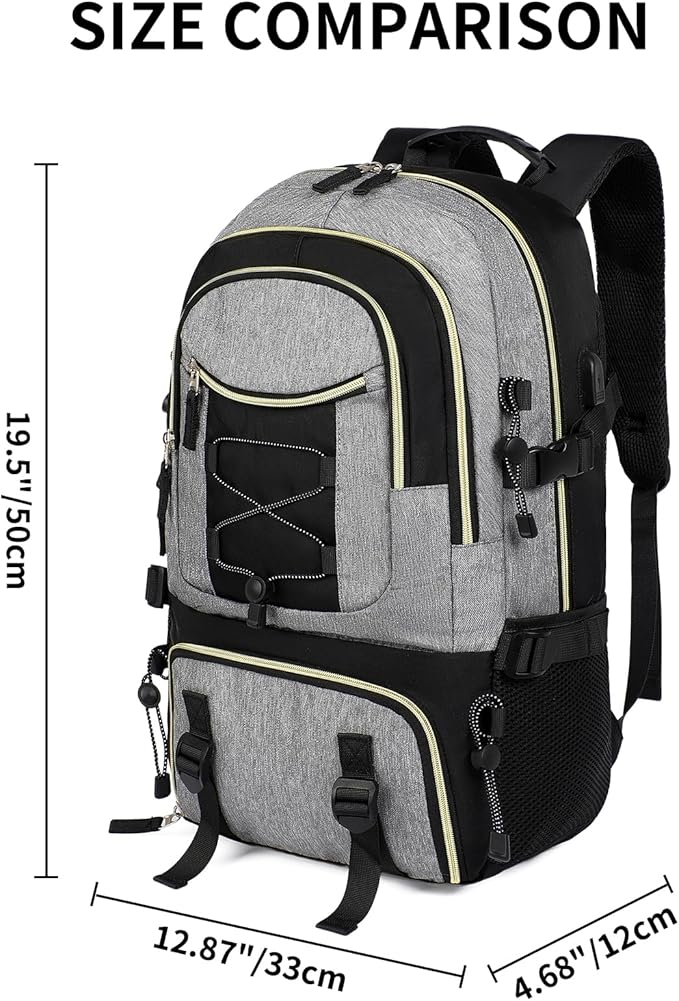 GAEKEAO Travel Backpack For Women Men Airline Approved 16 Inch Carry On Backpack with USB Charging Port Lightweight Casual Daypack for Hiking Business College Black with Grey