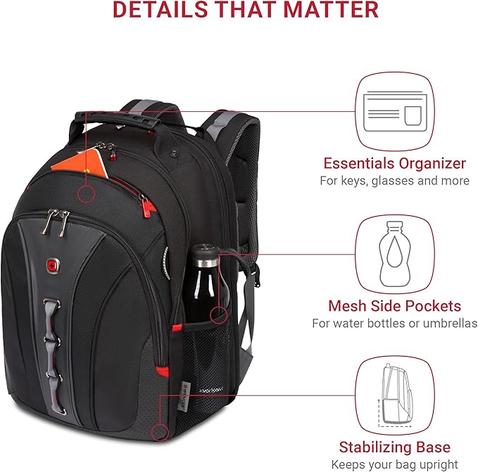Wenger Legacy 16 inch Laptop Backpack, Men's and Women's Laptop Bag, Black/Gray, One Size