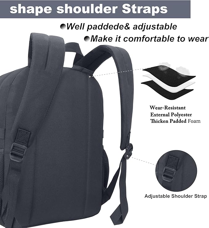 SUPACOOL Casual Backpack For School, Classical Travel Backpack for Men and Women, Bookbag for Boys, Girls and Kids, Laptop Compartment(Dark Grey)