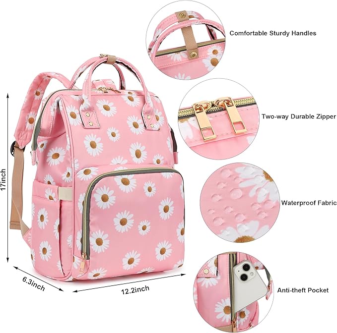 Laptop Backpack for Women Men, 15.6 inch College School Backpack Bookbag for Work/School/Travel/Business (Daisy Pink)