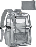 Clear Backpack Heavy Duty, Large TPU Clear Bookbag for Boys Girls Adult, See Through Transparent Back Pack with Multiple Pockets for College Work Casual Security,Grey