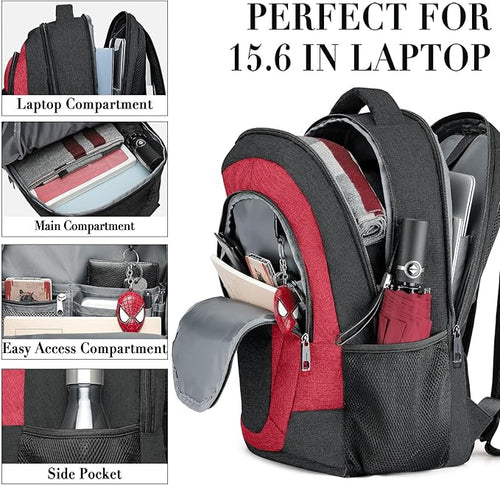 BIKROD Travel Laptop Backpack for Woman and Men, School Backpack for Teens, Waterproof College Back Pack for 15.6 IN Laptop Backpack, Adult Business Computer Travel Backpack, BlackRed