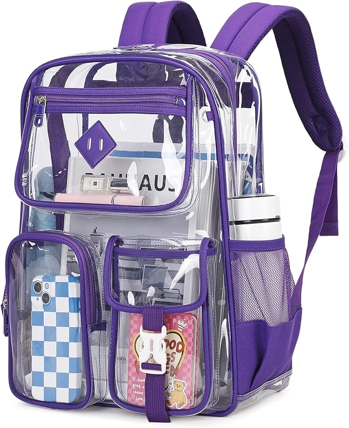 Clear Backpack for School,Heavy Duty PVC Transparent Bookbag for Girls Stadium Approved See Through Backpack