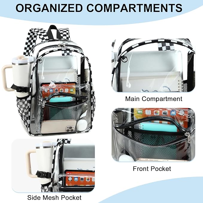 BTOOP Clear Backpack Heavy Duty Transparent Backpack 17" See Through Bookbag for College Work Festival Security with Padded Strap Large Capacity Purple