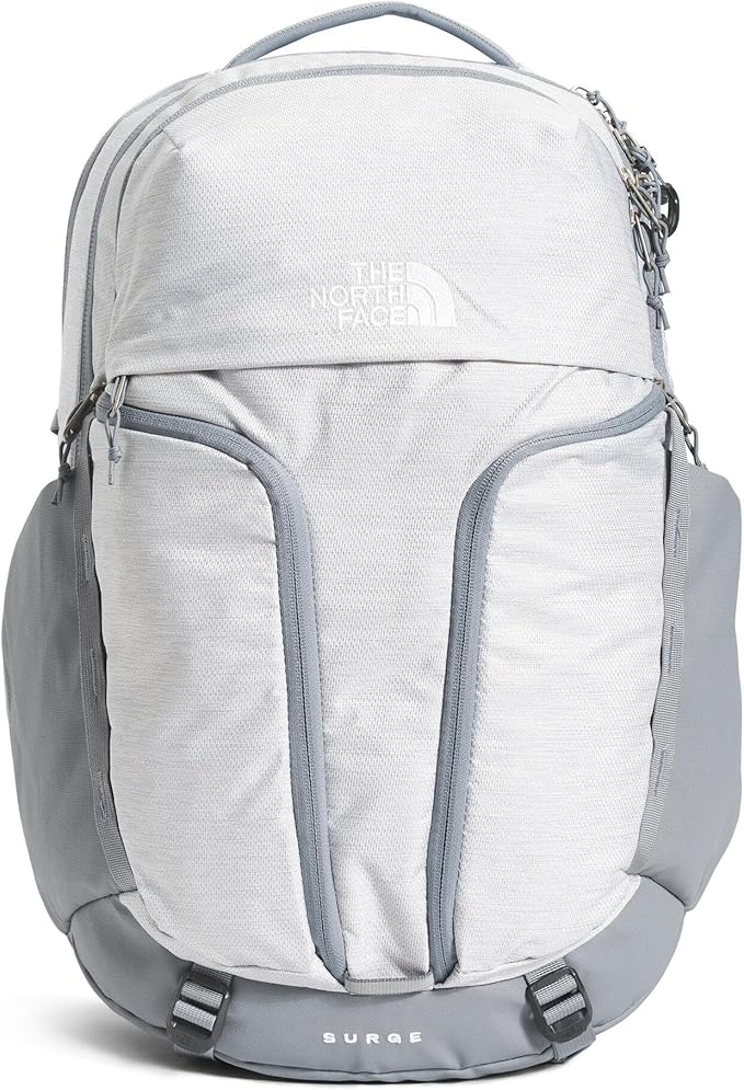 The North Face Women's Surge Commuter Laptop Backpack - Everyday Travel Bag, Laptop Sleeve, Water-Repellent, TNF White Metallic Mélange/Mid Grey-NPF, One Size