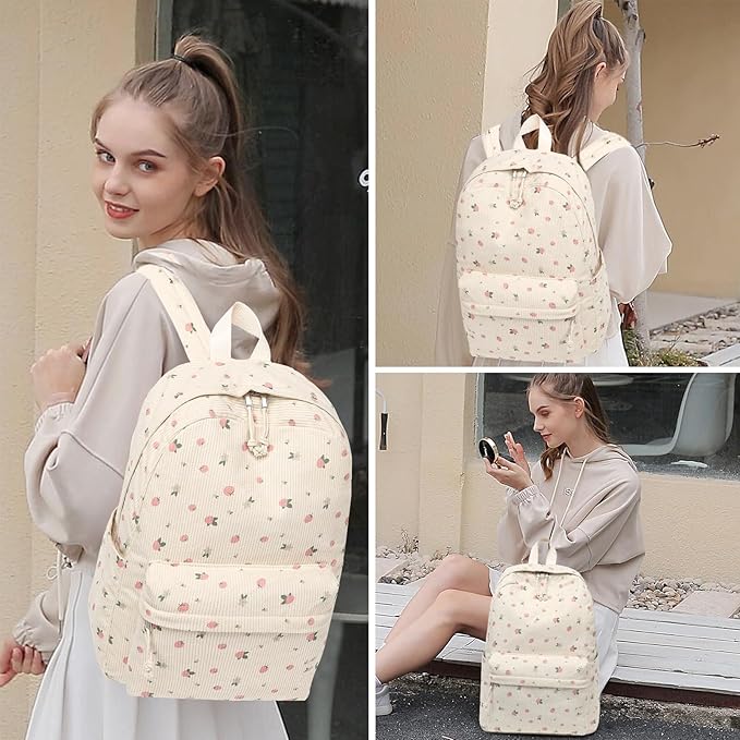 BTOOP School Backpack for Teens Large Corduroy Bookbag Lightweight 15.6 inch Laptop Bag for Girls Women Casual High School College