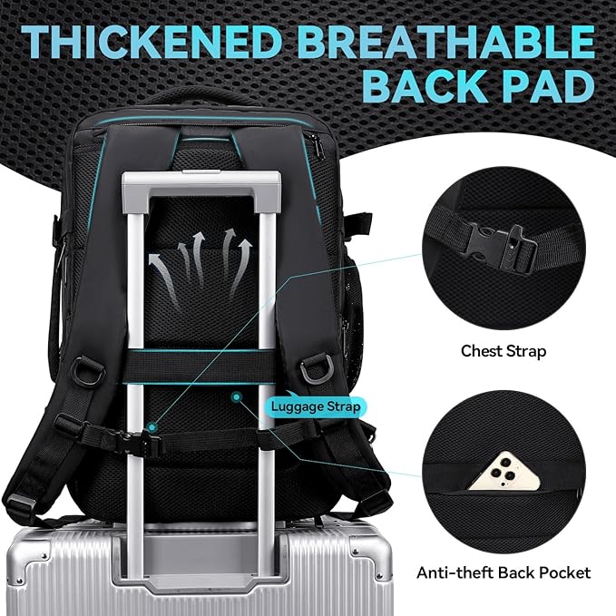 Carry on Travel Backpack for Men Women, Extra Large 50L Flight Approved Expandable Suitcase With USB/Type-C Charging Port, Victoriatourist Water Resistant Luggage Daypack Business Weekender Bag, Black