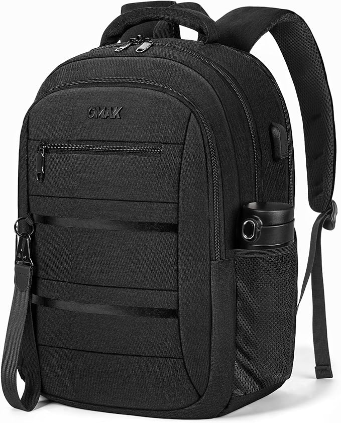GMAK Travel Laptop Backpack for Men & Women, Business Anti Theft Laptops Backpacks with USB Charging Port, Fits 15.6 Inch Notebook, Water Resistant College School Computer Bag for Travel Sports, Black