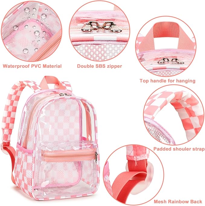 BTOOP Clear Mini Backpack for Stadium Events 12x12x6 Small Transparent Backpacks Plastic See Through Clear Bag for Concerts Work Festival Security Travel