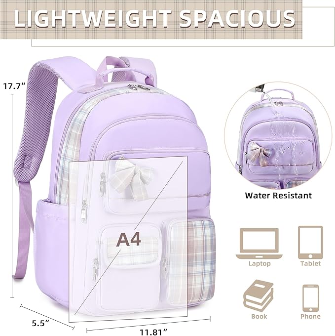 Backpack for Girls,School Backpacks for Teen,Cute College Bags for Women Students Large Bookbag 15.6 Inch Laptop Bag Back Pack Kids Kindergarten Elementary Casual Travel Daypacks Purple