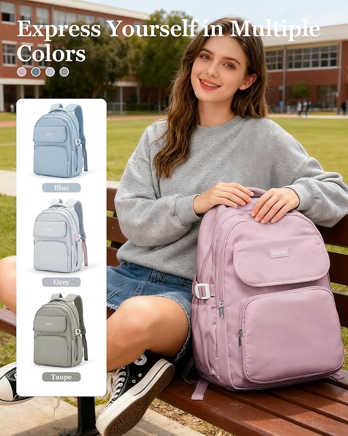 Waterproof School Backpack For College Students Women,Simple Kawaii Bookbags,Casual Laptop Travel Daypack Backpacks,Lightweight School Bags For Girls(Purple)