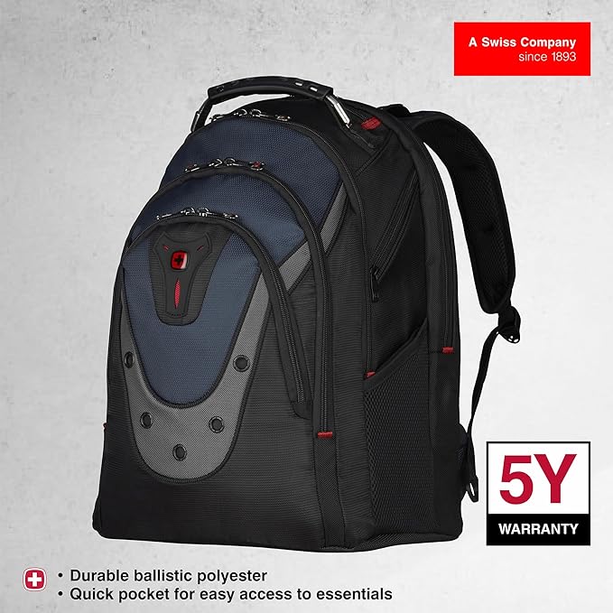 Wenger Ibex 17 inch Laptop Backpack, Men's and Women's Laptop Bag, Black/Gray/Blue
