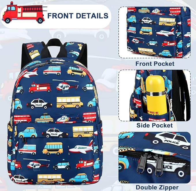 LEDAOU Kids School Backpack with Lunch Box for Boy Girl Toddler BookBag School Bag Preschool Kindergarten Backpack (Navy Blue-Airplane Pattern)