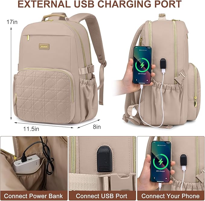 Laptop Backpack for Women Bookbag: 15.6 inch Work Backpacks with Pouch Pocket for Large Capacity Cup & USB Charger College Book Bag Travel Business Nurse Teacher Bookbags Anti-theft Back Pack