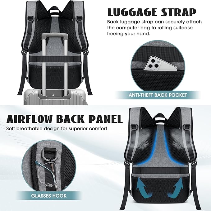Travel Laptop Backpack, 17 Inch Extra Large Laptop Backpack with USB Charging Hole 45L Anti Theft Travel Backpack Water Resistant College Business Computer Bag Fit 17.3 Inch Laptop for Men Women Grey