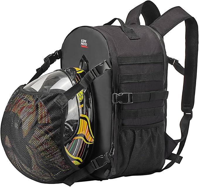 KEMIMOTO Motorcycle Helmet Backpack, 35L Storage Bag with Expandable Hidden Net for Full Face Helmet, Riding & Daily Commute Gift for Men