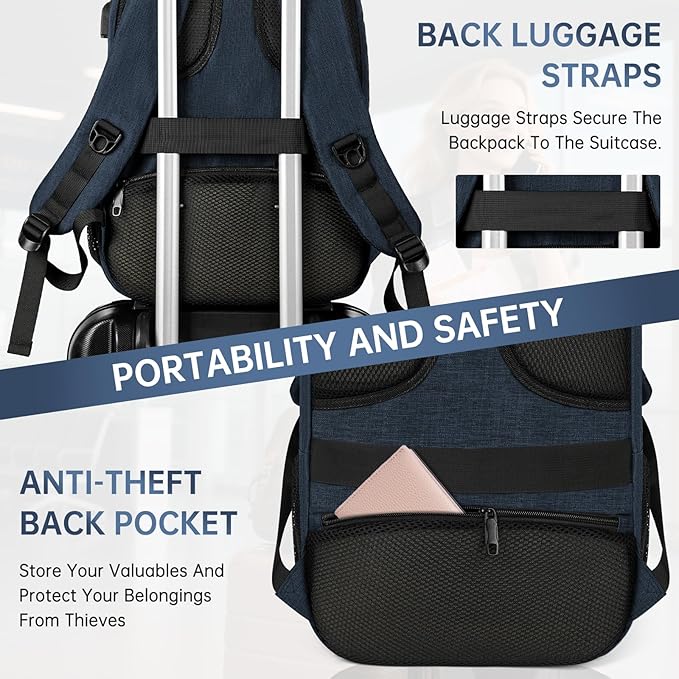 GMAK Travel Laptop Backpack for Men & Women, Business Anti Theft Laptops Backpacks with USB Charging Port, Fits 15.6 Inch Notebook, Water Resistant College School Computer Bag for Travel Sports, Blue