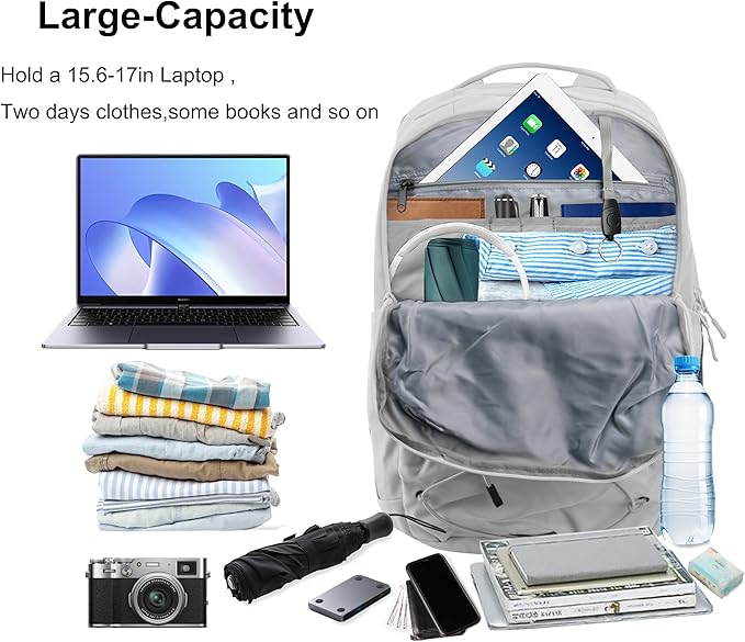 KEOFID Casual Backpack for Men and Women, Hiking Backpack for Travel, Black Daypacks for Sports, College, Water Resistant(Light Grey)