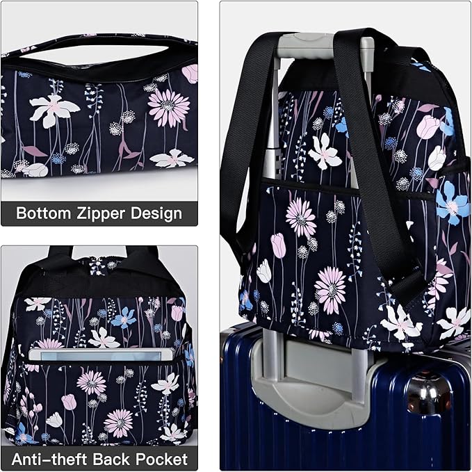 Women’s Backpack Purse Medium Size with Trolley Sleeve, Adjustable Strap/Top Handle, Water Resistant Travel Daypack, Dreamy Flower
