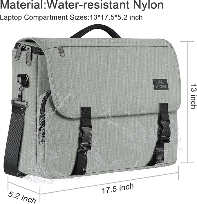 MATEIN Messenger Bag for Men, Briefcases Lightweight Men's Laptop Bag 17.3 inch Water Resistant Crossbody Satchel Computer Work Office Case with Shoulder Strap, Grey