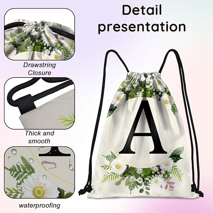 Initial Letter Drawstring Backpack String Sports Gym Bags Waterproof Sackpack Cute for Men Women Beach (13"×17") (Letter-A)