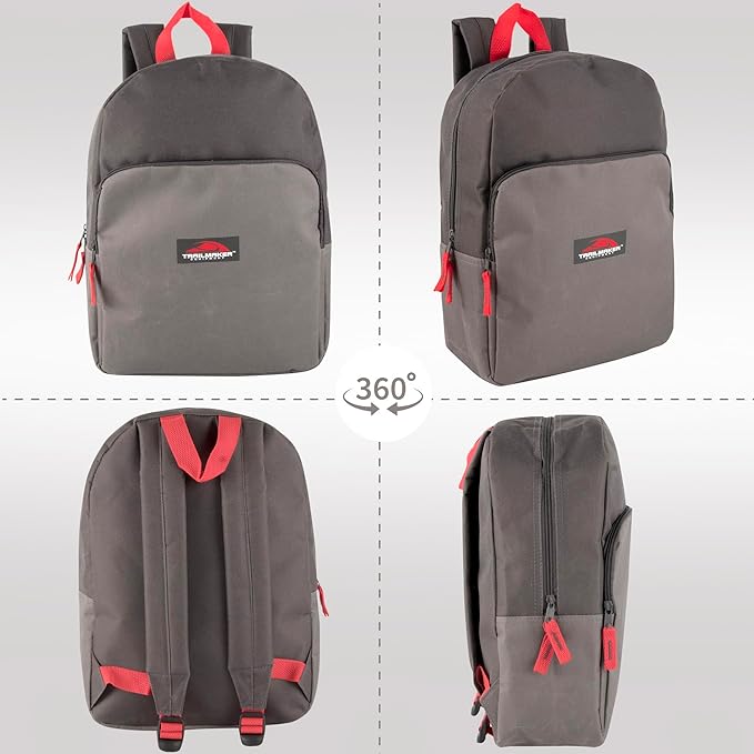 Color Block Backpacks for School Boys and Girls, 15 Inch Two Tone Colorful Small Travel Backpack for Kids (Grey)