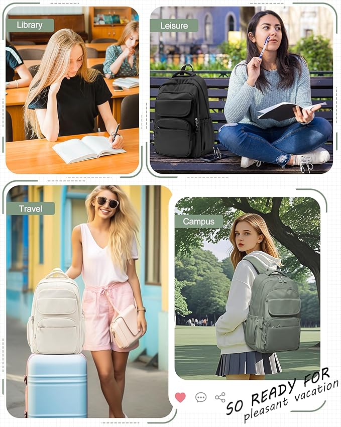 Student School Backpack for Teen Girls Middle High School Bookbag Casual Daypack, 15.6 Inch Laptop Backpack for College, Green