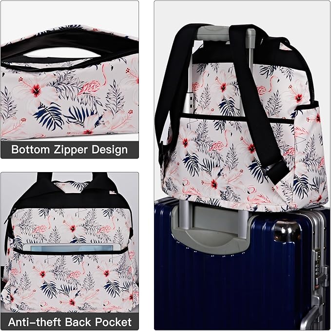Women’s Backpack Purse Medium Size with Trolley Sleeve, Adjustable Strap/Top Handle, Water Resistant Travel Daypack, Flamingo