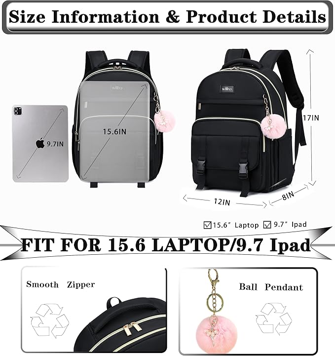 Caoroky knight Women Laptop Backpack 15.6 Inch Office Business Work Backpacks Purse Anti Theft Travel Back Pack School College Bookbag Nurse Teacher Learning Daypack Computer Rucksack,Black