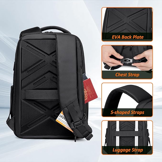 FENRUIEN Expandable Travel Backpack for Men, Water Resistant Computer Backpack with USB Charging Port，Black Laptop Bag 17.3 Inch