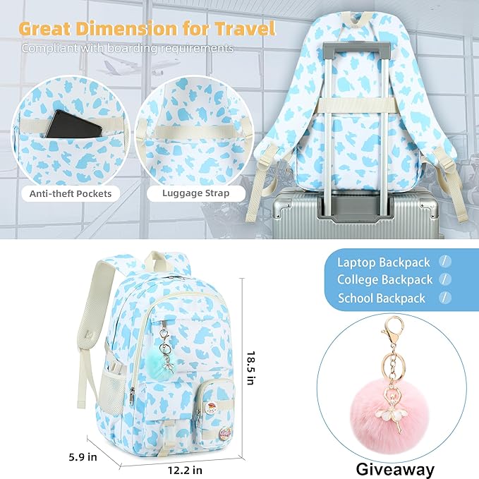 Hidds Backpack for Girls College School Backpacks Kids Bookbag School Bag Travel Laptop Daypack Teens Women (Blue)