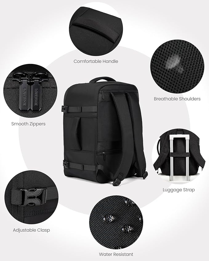 LOVEVOOK Travel Backpack for Men Women, 35L Carry on Backpack Flight Approved with 3 Packing Cubes, Large Personal Item Bag Fits 15.6 inch Laptop for Business Trip Weekender, Overnight Daypack, Black