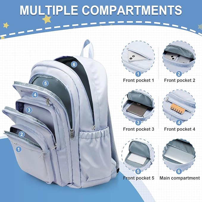 weradar School Backpack For Women Men, Lightweight Casual Daypack College Backpacks, Aesthetic Students Bookbag, Backpack With Lots Of Pockets,Cute High School Bag For Boys Girls(Blue)