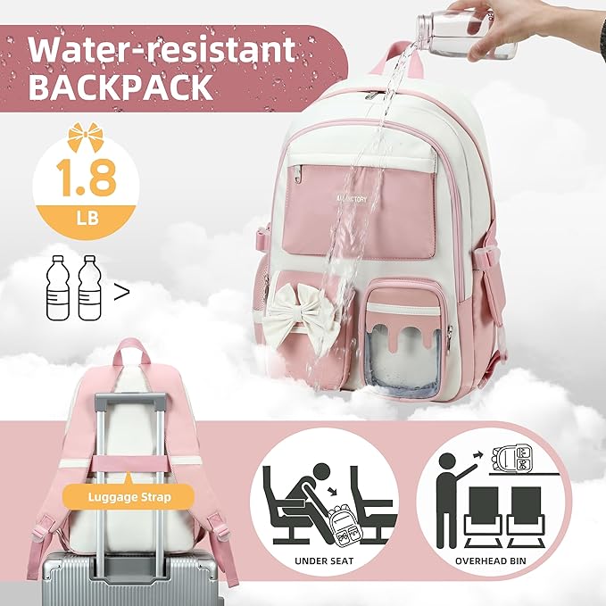 Laptop Backpack 16 Inch Kids Elementary Middle High School Bag College Backpacks Women Work Business Back Pack Travel Rucksack Large Bowknot Bookbag for Teens Girls Womens Students (Pink)