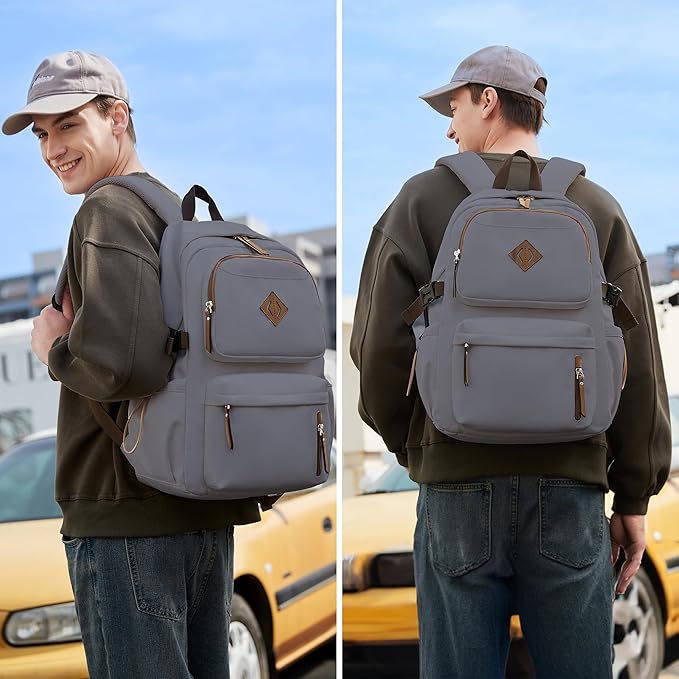 AO ALI VICTORY laptop backpack 15.6 inch anti theft travel backpacks for men and women large college bookbag work business daypack middle high school bag for girls boys teens students grey
