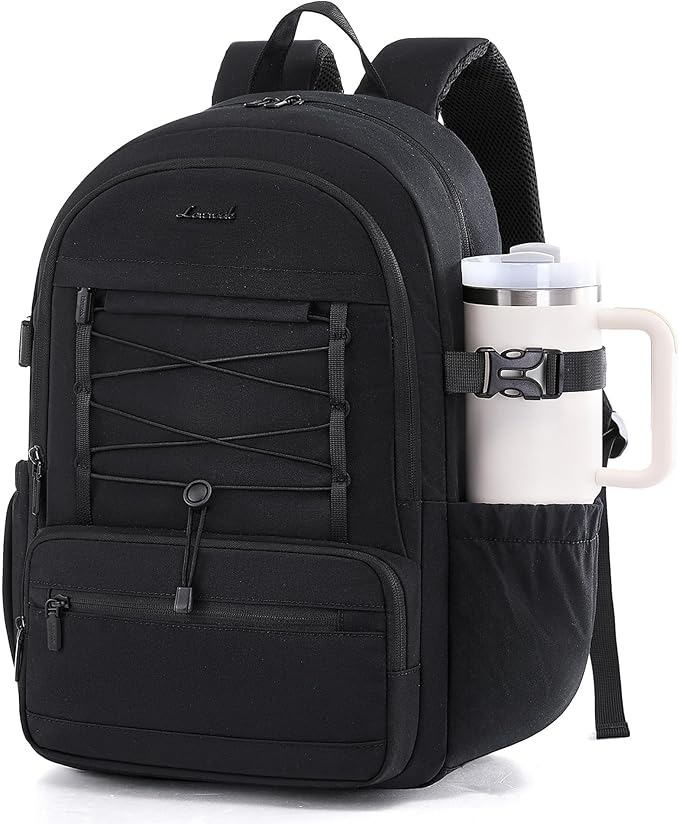 LOVEVOOK Laptop Backpack for Women & Girls, Large Capacity Everyday Backpack with Water Bottle Holder, Chic Versatile Backpack Purse, Lightweight Casual Daypack for Work, Travel, College, Black