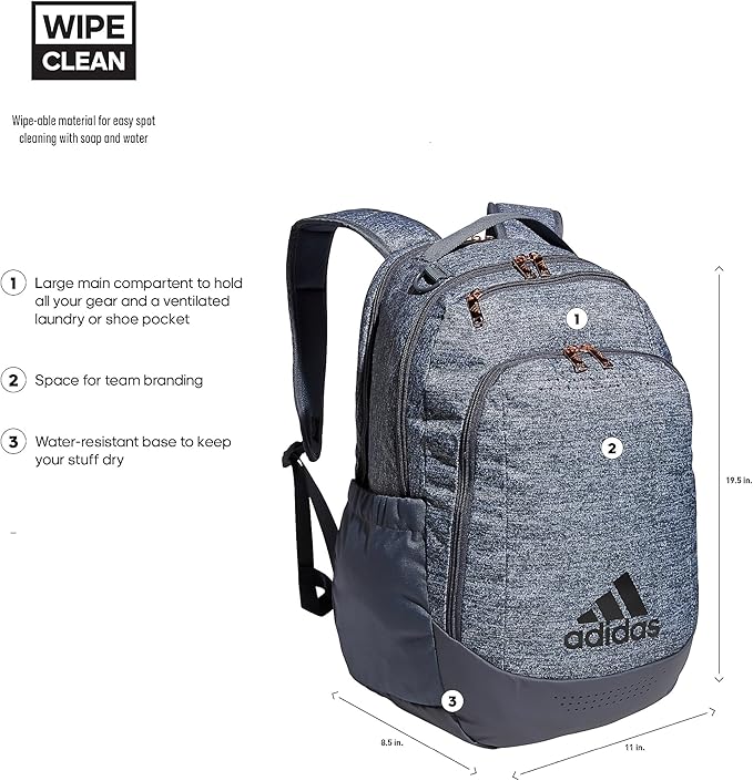 adidas Defender Sports Backpack with Shoe Compartment, Soccer Bag