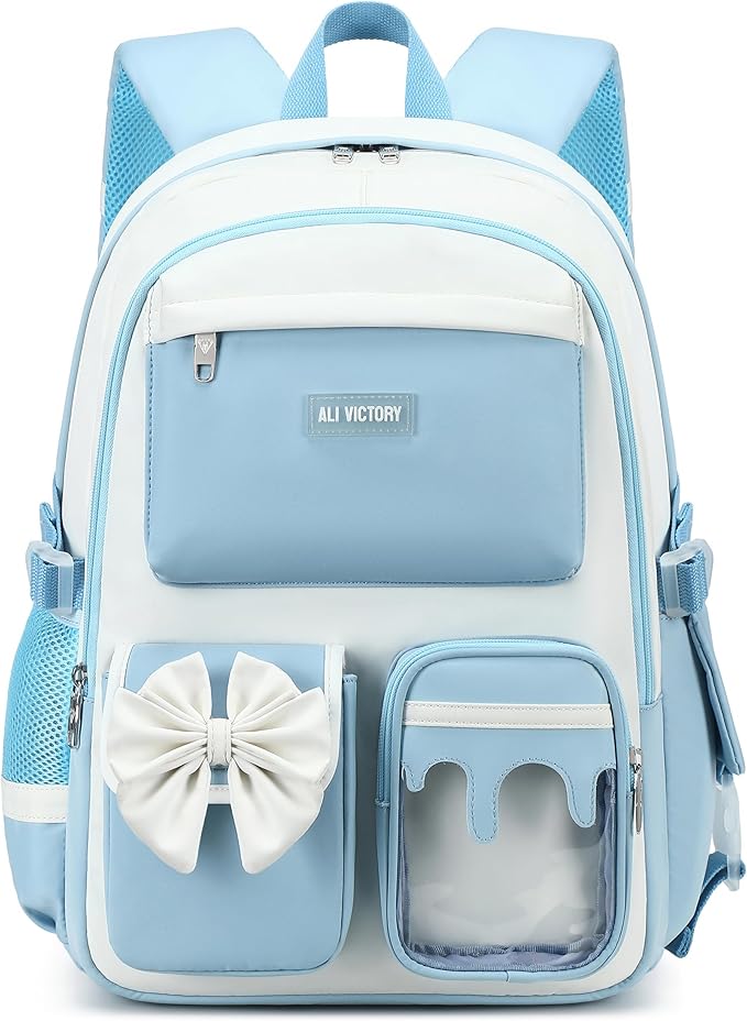 Laptop Backpack 16 Inch Kids Elementary Middle High School Bag College Backpacks Women Work Business Back Pack Travel Rucksack Large Bowknot Bookbag for Teens Girls Womens Students (Blue)