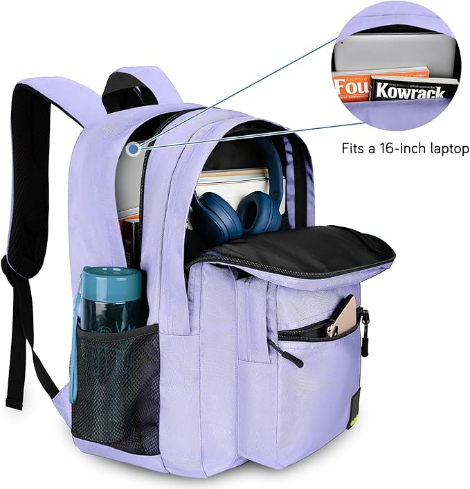 Goloni Lightweight Laptop Backpack 1.1Lbs, 36L Wear-Resistant Water Resistant Backpack with Laptop Compartment for Men Women, College Work Travel Bookbag,Light Purple