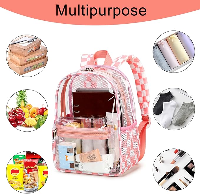 BTOOP Clear Mini Backpack for Stadium Events 12x12x6 Small Transparent Backpacks Plastic See Through Clear Bag for Concerts Work Festival Security Travel