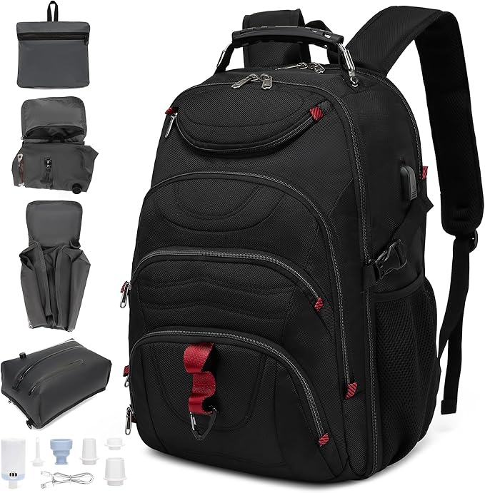 Boavan Vacuum Seal Backpack for Travel with Pump, 55L Large Bag with Zipper‑Off Detachable Vacuum Compression Bag Waterproof Carry On Large Travel Bag for Airline，Bags and Backpack Used Independently