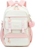 School Backpack for Girls, Laptop Backpack 15.6 Inch Kids Elementary Middle High School Bag Anti Theft Cute College Bookbags for Teens Girls Women Students Casual Travel Daypack,Pink Beige
