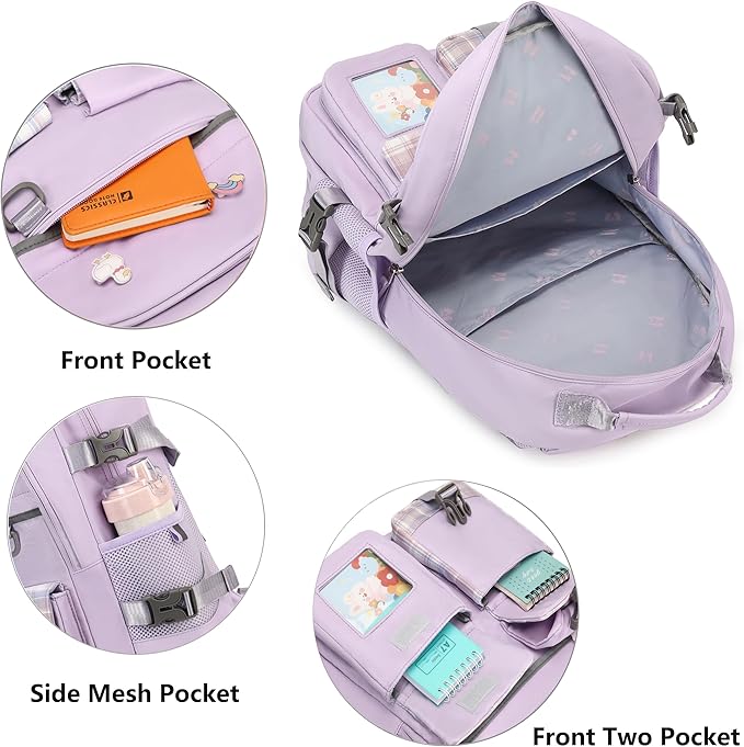 Backpack for Girls, 15.6 Inch Laptop School Bag Kids Kindergarten Elementary College Backpacks Large Bookbags for Teen Girl Women Students Casual Travel Daypacks (Purple)