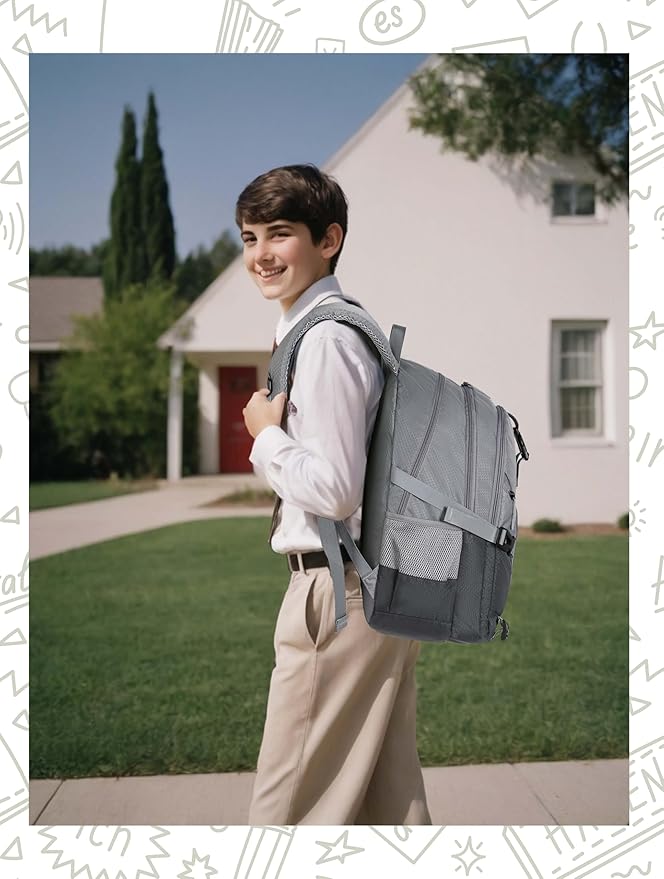BLUEFAIRY High School Backpack for Girls Boys Middle School Bookbag for Kids Back to School Bag for College with Large Compartment Casual Daypack Mochilas para Niñas Adolescentes 18" Ash Grey