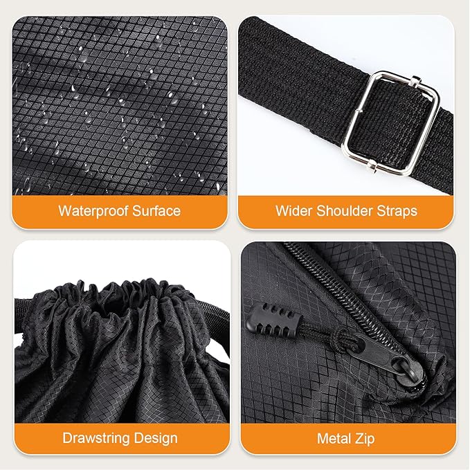 Drawstring Backpack, Gym Bag with Water Bottle Pocket, Drawstring Sackpack, Waterproof String Backpack for Soccer, Basketball, Swim for Women Men