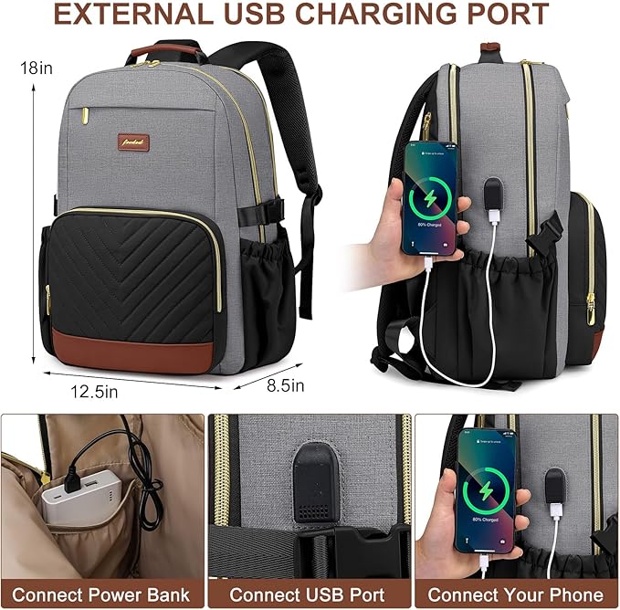 Laptop Backpack for Women Bookbag: 17 inch Work Backpacks with Pouch Pocket for Large Capacity Cup & USB Charger College Book Bag Travel Business Nurse Teacher Bookbags Anti-theft Back Pack