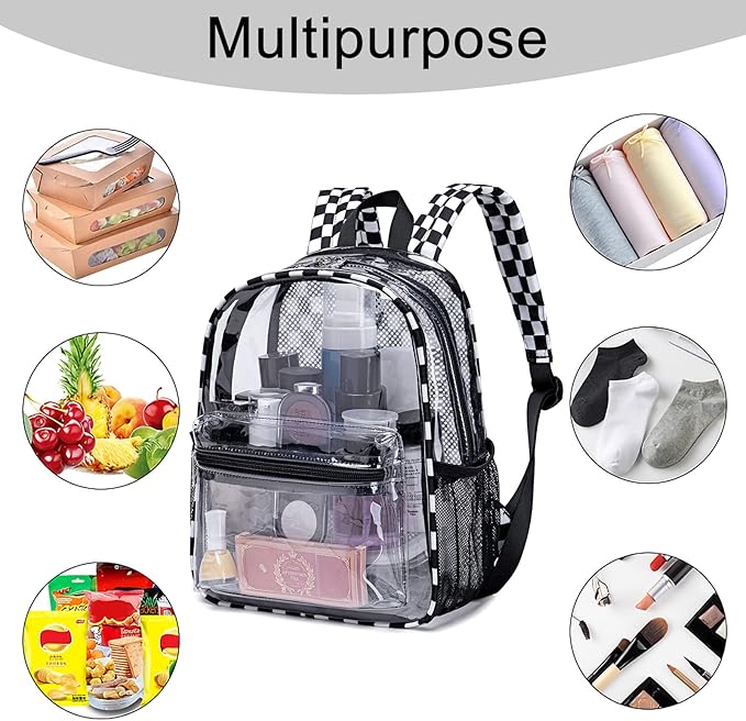 BTOOP Clear Mini Backpack for Stadium Events 12x12x6 Small Transparent Backpacks Plastic See Through Clear Bag for Concerts Work Festival Security Travel